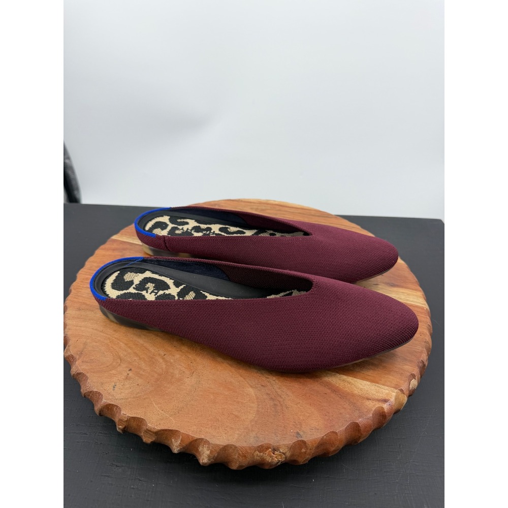 Rothy's The almond Demi Mules sz 9 Cabernet cherry Burgundy Leopard Sole Flat